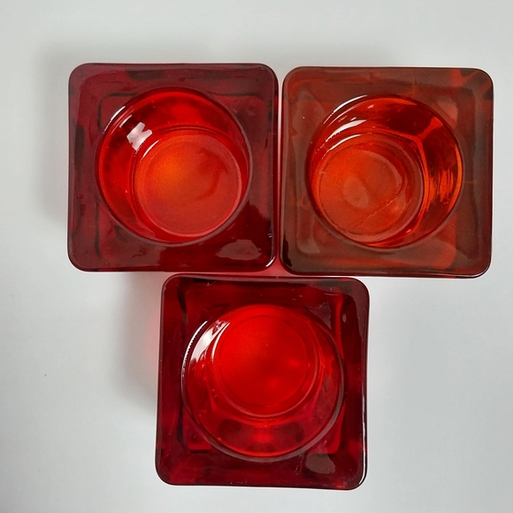 Vintage Mid Century Votive Candle Holders Ruby Cadmium Red Cube Art Glass - Picture 3 of 8